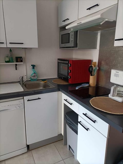 Kitchen or kitchenette, dishwasher, stove