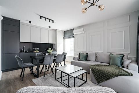 Kitchen or kitchenette, Living room, Seating area, Dining area