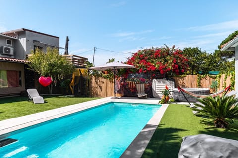 Property building, Living room, Swimming pool