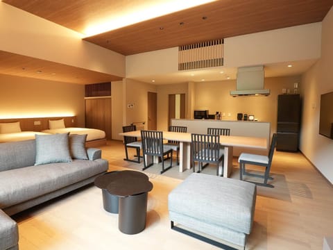 Bed, Living room, Dining area