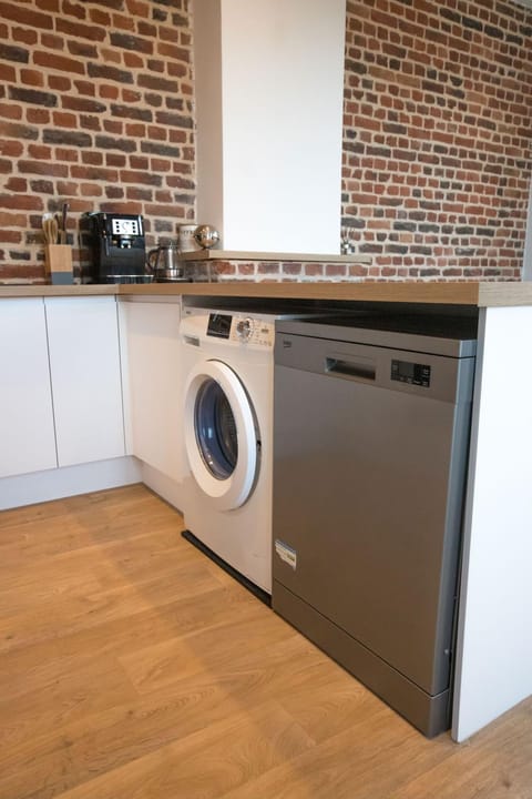 Kitchen or kitchenette, dishwasher, washing machine
