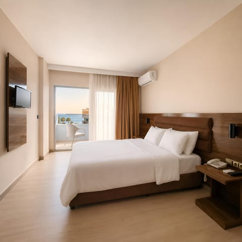 Bed, TV and multimedia, Balcony/Terrace, Photo of the whole room, Bedroom, Sea view, air conditioner