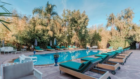 Spring, Natural landscape, Garden, Garden view, Pool view, Swimming pool, sunbed