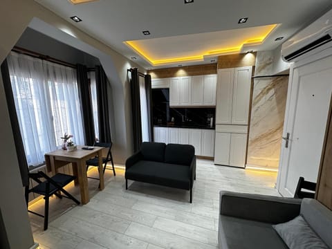 TV and multimedia, Kitchen or kitchenette, Living room, Seating area, Dining area, stove