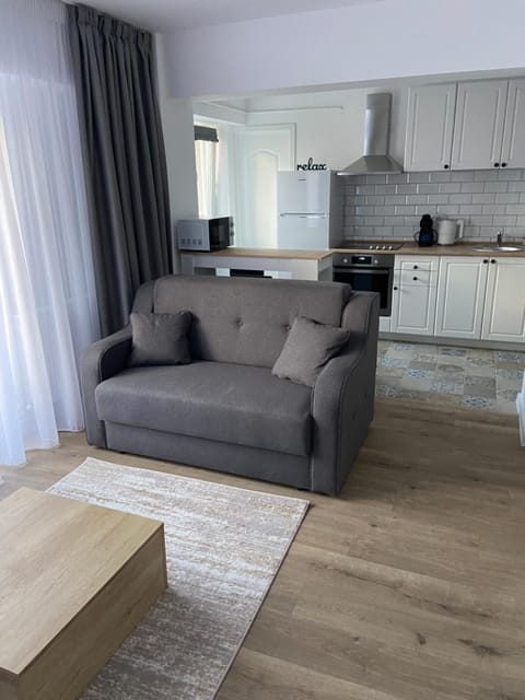 Kitchen or kitchenette, Living room, Seating area, Dining area