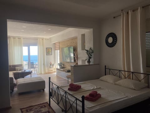 Bed, Living room, Seating area