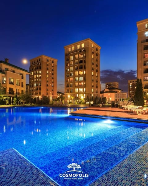 Property building, Night, Pool view, Swimming pool, sunbed