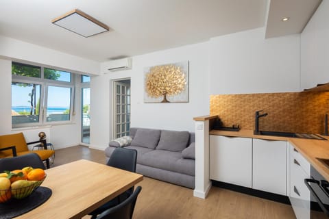 Kitchen or kitchenette, Living room, Seating area, Dining area