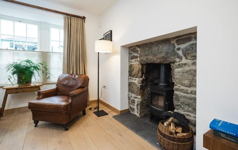 Living room, Seating area, Street view, fireplace