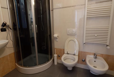 Shower, Toilet, bidet, towels