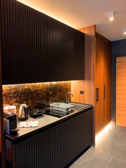 Coffee/tea facilities, Kitchen or kitchenette, stove