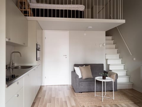 Kitchen or kitchenette, Living room, Seating area