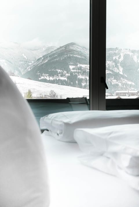 Bed, Natural landscape, Winter, Bedroom, City view, Landmark view, Mountain view