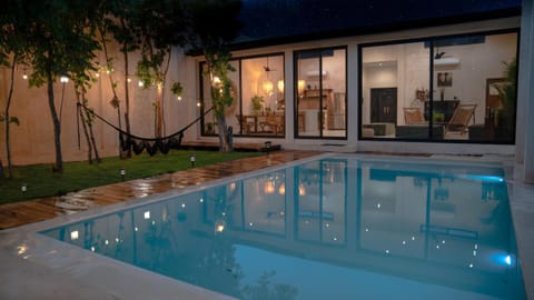 Patio, Night, Pool view, Swimming pool, Inner courtyard view