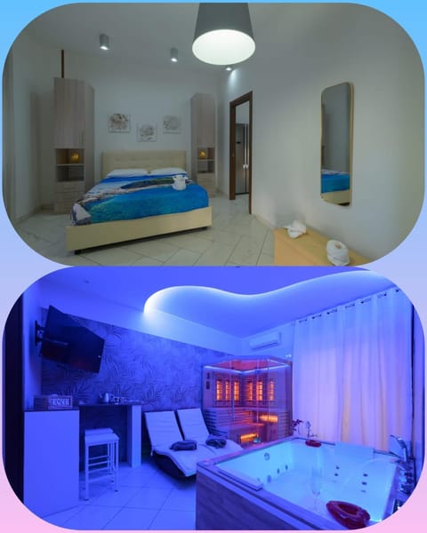 Bed, Hot Tub, Sauna, TV and multimedia, Spa and wellness centre/facilities, Bedroom, towels