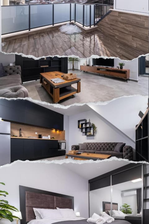 Property building, Balcony/Terrace, Kitchen or kitchenette, Living room, Seating area, minibar