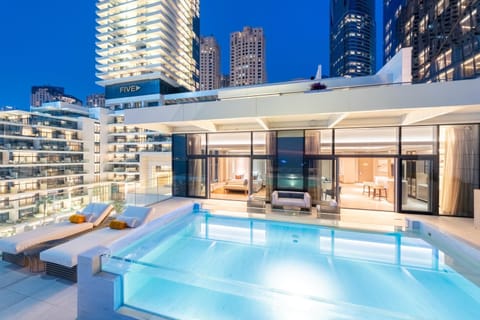 Night, Pool view, Swimming pool, sunbed