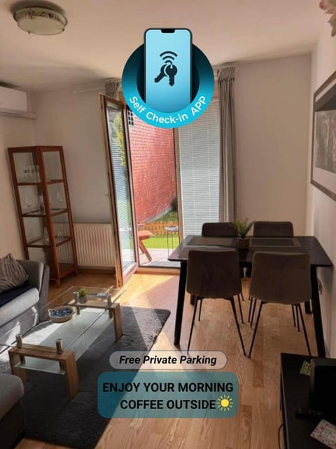 Living room, Dining area, Text overlay