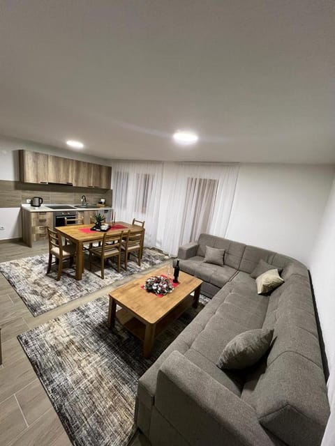 Kitchen or kitchenette, Living room, Seating area, Dining area