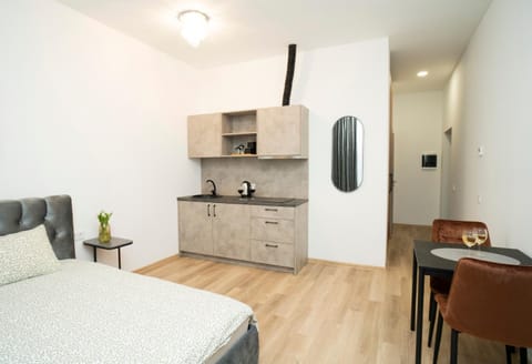 Bed, Kitchen or kitchenette, Photo of the whole room, Dining area, stove