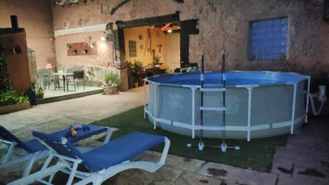 Patio, Night, Garden, Balcony/Terrace, Pool view, Swimming pool, Swimming pool, sunbed