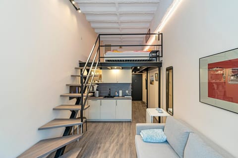 Kitchen or kitchenette, Living room, Seating area