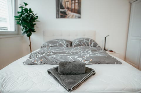 Bed, Photo of the whole room, Bedroom, towels