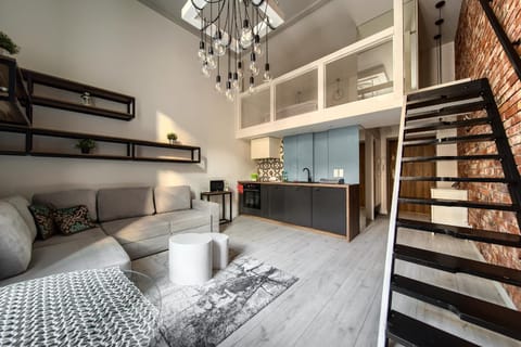 Kitchen or kitchenette, Living room, Seating area, Dining area