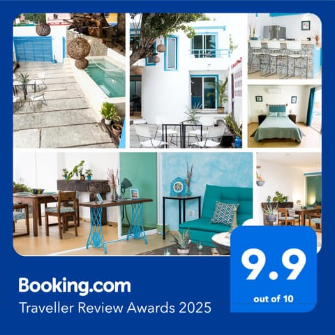 Property building, Patio, Facade/entrance, Dining area, Bedroom, Swimming pool, Certificate/Award