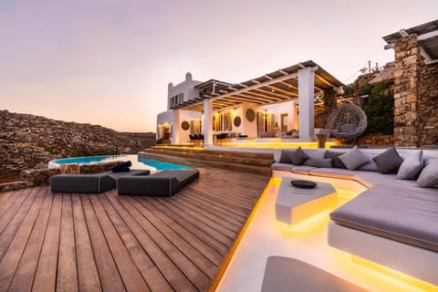 Property building, Patio, Swimming pool, Sunset