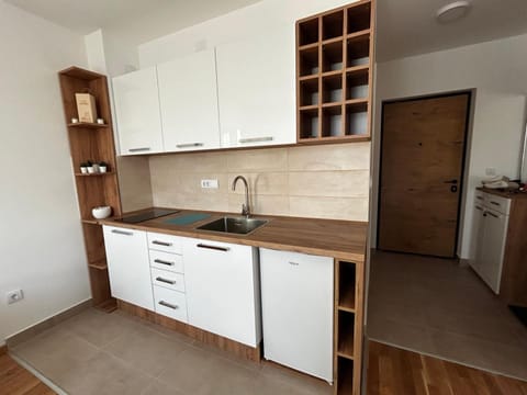 Kitchen or kitchenette, stove