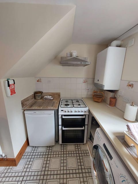 Kitchen or kitchenette, oven, stove, washing machine