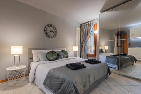 Bed, wardrobe