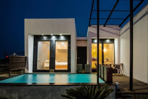 Night, View (from property/room), Balcony/Terrace, Pool view, Swimming pool