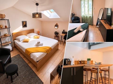 Bed, TV and multimedia, Kitchen or kitchenette, Photo of the whole room, Seating area, Dining area, Bedroom, minibar