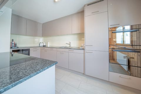 Kitchen or kitchenette, dishwasher, oven, stove