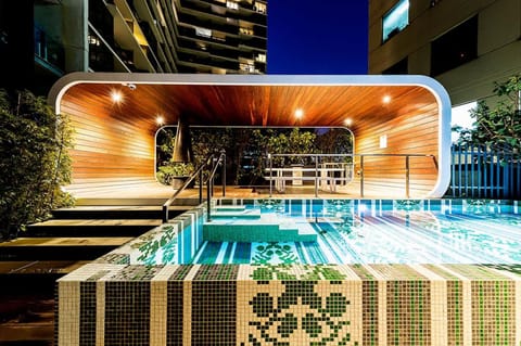Property building, Night, Swimming pool