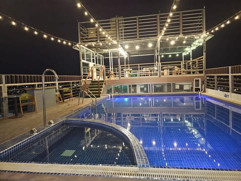 Night, Pool view, Swimming pool