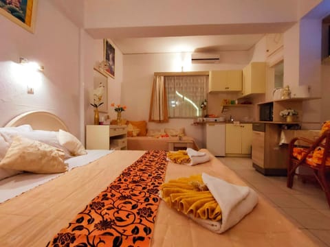 Bed, Kitchen or kitchenette, Living room, Food and drinks, Photo of the whole room, Seating area, Dining area, Bedroom, Food, minibar, pet friendly, stove, towels, air conditioner