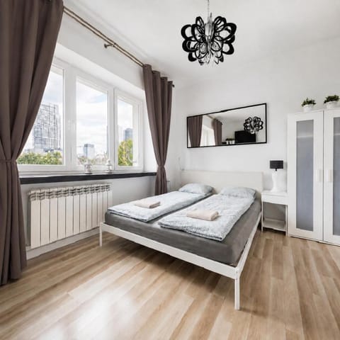 Bed, City view, towels