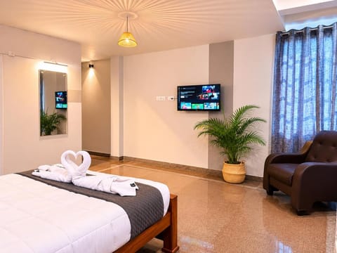 Bed, TV and multimedia, Seating area, Bedroom, towels