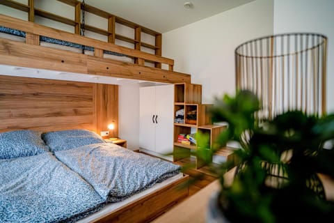 Bed, wardrobe