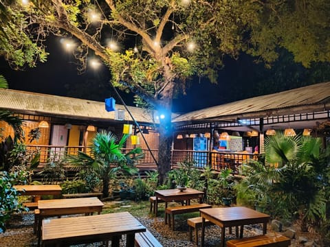 Property building, Patio, Night, Garden, Garden view