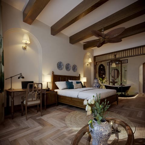 Property building, Bed, Living room, Photo of the whole room, Seating area, Bedroom