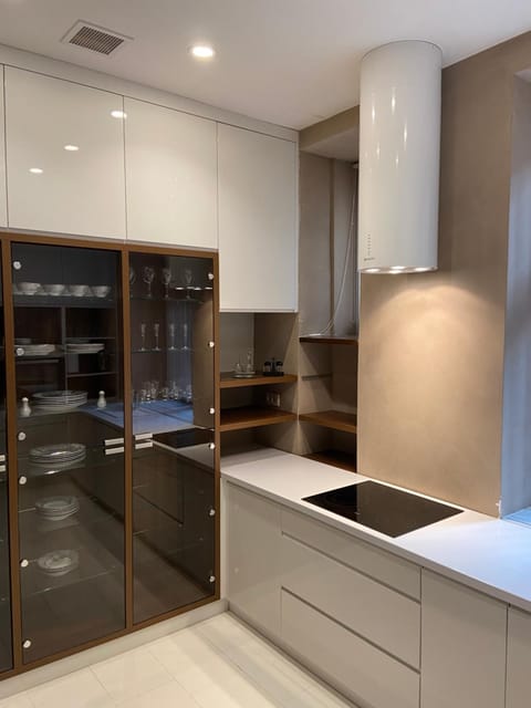 Kitchen or kitchenette, stove