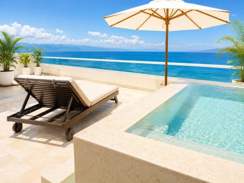 Patio, Day, Natural landscape, View (from property/room), Balcony/Terrace, Pool view, Sea view, Swimming pool, sunbed