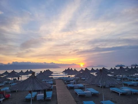 Beach, Sea view, Sunset, sunbed
