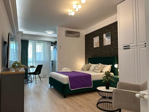 Bed, TV and multimedia, Living room, Photo of the whole room, Seating area, Bedroom, towels, wardrobe, air conditioner