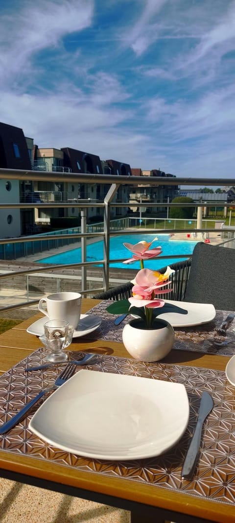 View (from property/room), Balcony/Terrace, Pool view, Swimming pool