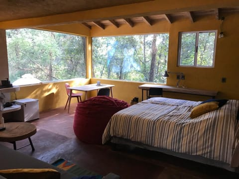 Bed, Natural landscape, Winter, Living room, Photo of the whole room, Seating area, Bedroom